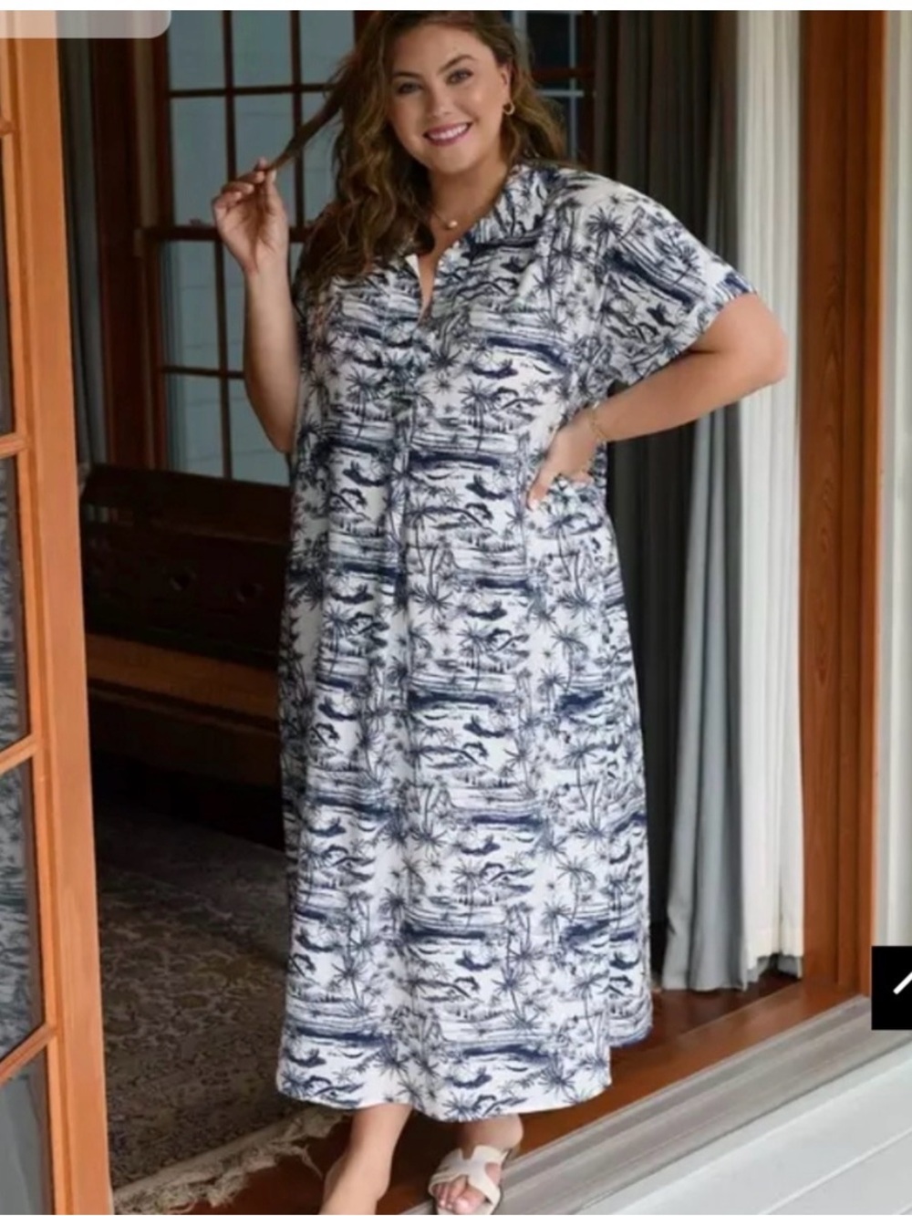 Torrid 3X Navy & White Jungle Toile Short Sleeve Maxi Dress